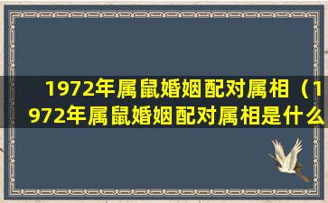 1972年属鼠婚姻配对属相（1972年属鼠婚姻配对属相是什么）