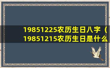 19851225农历生日八字（19851215农历生日是什么星座）