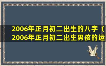 2006年正月初二出生的八字（2006年正月初二出生男孩的运气如何）