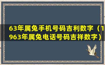 63年属兔手机号码吉利数字（1963年属兔电话号码吉祥数字）