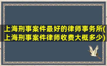 上海刑事案件最好的律师事务所(上海刑事案件律师收费大概多少)