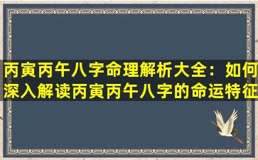 丙寅丙午八字命理解析大全：如何深入解读丙寅丙午八字的命运特征