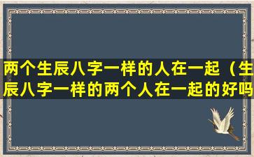 两个生辰八字一样的人在一起（生辰八字一样的两个人在一起的好吗怎么样）