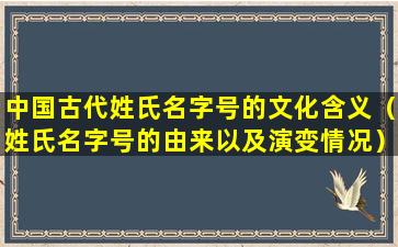 中国古代姓氏名字号的文化含义（姓氏名字号的由来以及演变情况）