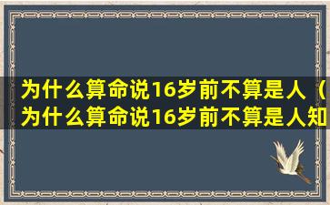 为什么算命说16岁前不算是人（为什么算命说16岁前不算是人知乎）