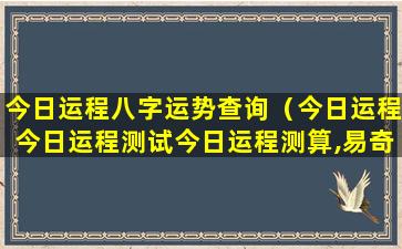 今日运程八字运势查询（今日运程今日运程测试今日运程测算,易奇八字）