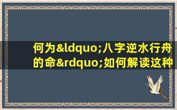 何为“八字逆水行舟的命”如何解读这种命理特征