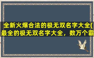 全新火爆合法的极无双名字大全(最全的极无双名字大全，数万个霸气名字任你选！)