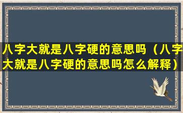 八字大就是八字硬的意思吗（八字大就是八字硬的意思吗怎么解释）