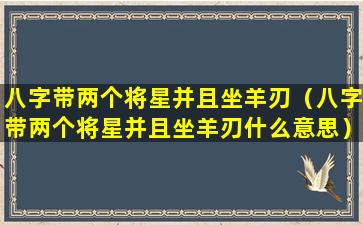 八字带两个将星并且坐羊刃（八字带两个将星并且坐羊刃什么意思）