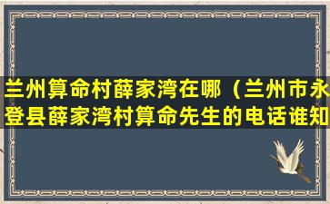 兰州算命村薛家湾在哪（兰州市永登县薛家湾村算命先生的电话谁知道）