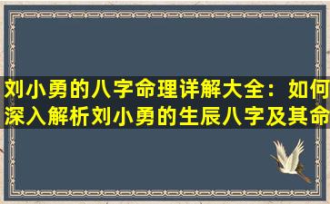 刘小勇的八字命理详解大全：如何深入解析刘小勇的生辰八字及其命运影响