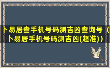 卜易居查手机号码测吉凶查询号（卜易居手机号码测吉凶(超准)）