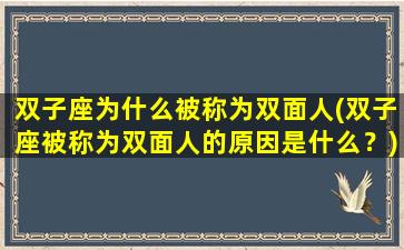 双子座为什么被称为双面人(双子座被称为双面人的原因是什么？)