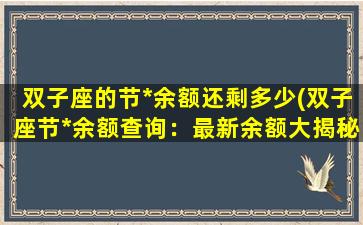 双子座的节*余额还剩多少(双子座节*余额查询：最新余额大揭秘！)