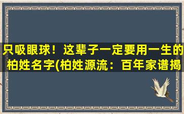 只吸眼球！这辈子一定要用一生的柏姓名字(柏姓源流：百年家谱揭开柏氏家族密码)