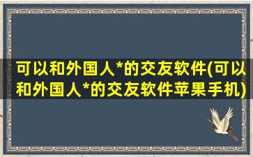 可以和外国人*的交友软件(可以和外国人*的交友软件苹果手机)