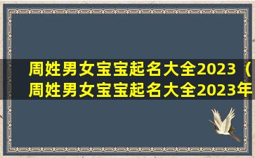 周姓男女宝宝起名大全2023（周姓男女宝宝起名大全2023年怎么起）