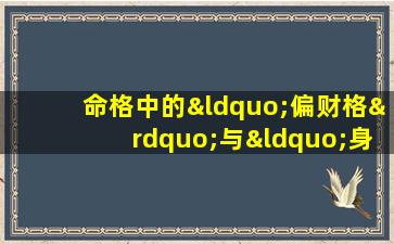 命格中的“偏财格”与“身弱格”是什么意思