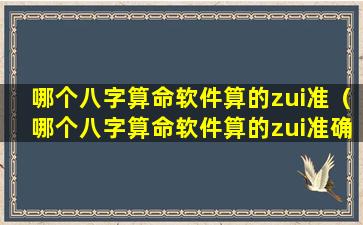 哪个八字算命软件算的zui准（哪个八字算命软件算的zui准确）