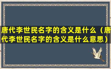 唐代李世民名字的含义是什么（唐代李世民名字的含义是什么意思）