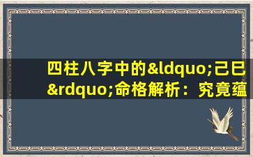 四柱八字中的“己巳”命格解析：究竟蕴含何种命运特质