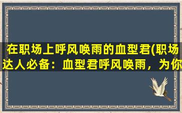 在职场上呼风唤雨的血型君(职场达人必备：血型君呼风唤雨，为你打造成功之路)