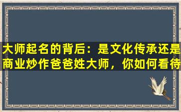 大师起名的背后：是文化传承还是商业炒作爸爸姓大师，你如何看待这种现象