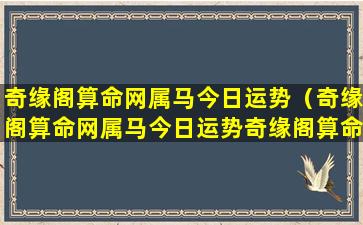 奇缘阁算命网属马今日运势（奇缘阁算命网属马今日运势奇缘阁算命网属虎今日运势）