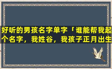 好听的男孩名字单字「谁能帮我起个名字，我姓谷，我孩子正月出生还不知道是男是女，想提前给孩子取个名字，要两个字的名字谢谢」