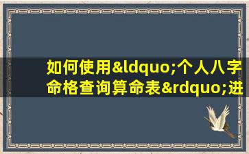 如何使用“个人八字命格查询算命表”进行命理分析