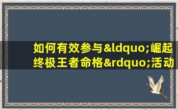 如何有效参与“崛起终极王者命格”活动掌握这些技巧提升你的游戏表现！