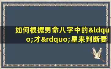 如何根据男命八字中的“才”星来判断妻子的特质