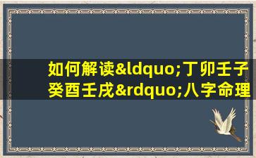 如何解读“丁卯壬子癸酉壬戌”八字命理