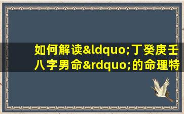 如何解读“丁癸庚壬八字男命”的命理特征