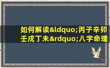 如何解读“丙子辛卯壬戌丁未”八字命理