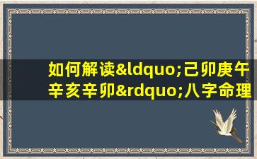 如何解读“己卯庚午辛亥辛卯”八字命理