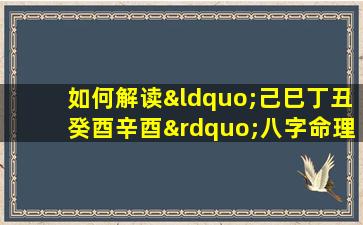 如何解读“己巳丁丑癸酉辛酉”八字命理