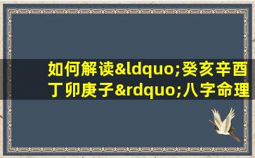 如何解读“癸亥辛酉丁卯庚子”八字命理