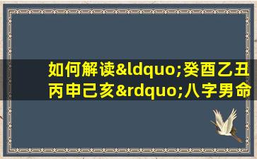 如何解读“癸酉乙丑丙申己亥”八字男命的命理特征