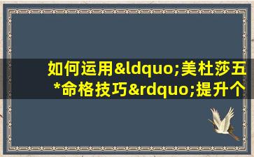 如何运用“美杜莎五*命格技巧”提升个人运势