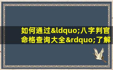 如何通过“八字判官命格查询大全”了解个人命格