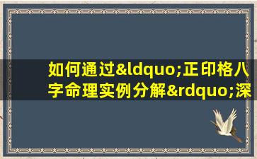 如何通过“正印格八字命理实例分解”深入理解个人命运