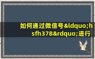 如何通过微信号“hsfh378”进行八字命理分析