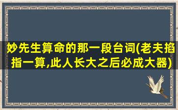 妙先生算命的那一段台词(老夫掐指一算,此人长大之后必成大器)