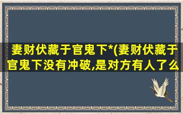 妻财伏藏于官鬼下*(妻财伏藏于官鬼下没有冲破,是对方有人了么,懂得来看,是不是)