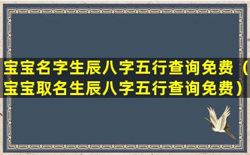 宝宝名字生辰八字五行查询免费（宝宝取名生辰八字五行查询免费）