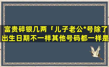 富贵碎银几两「儿子老公*号除了出生日期不一样其他号码都一样是不是很好啊」