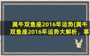 属牛双鱼座2016年运势(属牛双鱼座2016年运势大解析，事业爱情一箭双雕！)