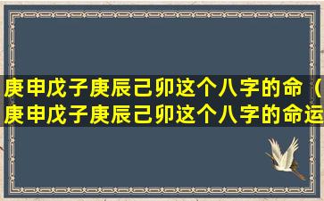 庚申戊子庚辰己卯这个八字的命（庚申戊子庚辰己卯这个八字的命运怎么样）